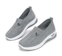 Women's Woven Orthopedic Breathable Soft Shoes, Breathable Mesh Slip On Sneakers with Arch Support for Daily, Summer Comfortable Slip On Mesh Orthopedic Walking Sneakers (Gray,39)