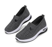 Women's Woven Orthopedic Breathable Soft Shoes, Breathable Mesh Slip On Sneakers with Arch Support for Daily, Summer Comfortable Slip On Mesh Orthopedic Walking Sneakers (Dark Gray,42)