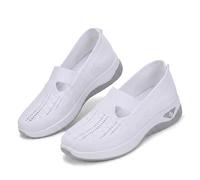Women's Woven Orthopedic Breathable Soft Shoes, Breathable Mesh Slip On Sneakers with Arch Support for Daily, Summer Comfortable Slip On Mesh Orthopedic Walking Sneakers (White,39)