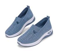 Women's Woven Orthopedic Breathable Soft Shoes, Breathable Mesh Slip On Sneakers with Arch Support for Daily, Summer Comfortable Slip On Mesh Orthopedic Walking Sneakers (Blue,36)