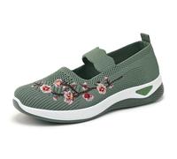 Womens Woven Orthopedic Breathable Soft Shoes,Women's Embroidered Flower Shoeses, Nurse Shoeses Casual Walking Sneakers (Green,40)