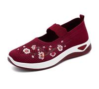Womens Woven Orthopedic Breathable Soft Shoes,Women's Embroidered Flower Shoeses, Nurse Shoeses Casual Walking Sneakers (Red,41)