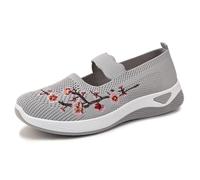 Womens Woven Orthopedic Breathable Soft Shoes,Women's Embroidered Flower Shoeses, Nurse Shoeses Casual Walking Sneakers (Grey,41)