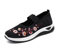 Womens Woven Orthopedic Breathable Soft Shoes,Women's Embroidered Flower Shoeses, Nurse Shoeses Casual Walking Sneakers (Black,37)