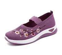 Womens Woven Orthopedic Breathable Soft Shoes,Women's Embroidered Flower Shoeses, Nurse Shoeses Casual Walking Sneakers (Purple,37)