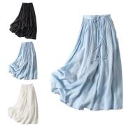 Women's Wrap Around a Line Linen Skirt,Summer Wrap Around a Line Linen Skirt Plus Size,Long Flowy Skirts with Pockets Soft Beach (Blue,XXL)