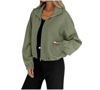 Womens Zip Up Jacket Oversized Stand Collar Casual Outerwear (army green,M)