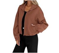 Womens Zip Up Jacket Oversized Stand Collar Casual Outerwear (brown,XL)