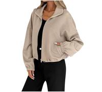 Womens Zip Up Jacket Oversized Stand Collar Casual Outerwear (khaki,S)
