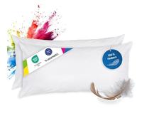 wometo Juego de 2 almohadas de plumas 100% plumas, 40 x 80 - 600 g, funda de algodón, color blanco, relleno de cojín, almohada pequeña (2 unidades)