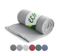 wometo Manta de forro polar ecológico de material 100% reciclado, certificado Öko-Tex, certificado GRS, 130 x 160 cm, aprox. 400 g, color gris claro, pesada, con borde antibolitas y ribete