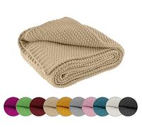 wometo Manta de Punto 140 x 190 cm, Color Beige - Manta de Punto oekoTex cálida y Suave con patrón de Punto Elegante y Sencillo