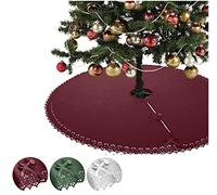 wometo Manta para árbol de Navidad de 120 cm de diámetro, color rojo, con cintas de raso y botones, diseño romántico de casa de campo, borde troquelado, forro polar, Öko-Tex