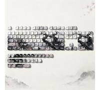 Womier - Juego de teclas PBT para teclados de 75 %, perfil MOA, sublimación de tinte, para personalizar tu teclado mecánico Cherry MX 61/64/68/84/87/100/104/108, blanco/negro estilo vaca