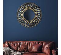 WOMO-DESIGN Espejo de Pared Lima Ø 70 cm Redondo de Cristal Marco de Metal Dorado Colgante de Diseño Moderno Elegante Circular Poligonal Decorativo de Baño Espejo Sol de Maquillaje Tocador Vestidor