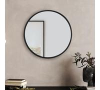 WOMO-DESIGN Espejo Redondo Negro de Pared Ø 60 cm con Marco de Metal Decorativo, Espejo Colgante de Cristal Grande de Diseño Moderno Ideal para Pasillo, Recibidor, Baño o Tocador de Maquillaje