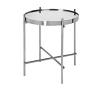 WOMO-DESIGN Mesa de Centro Ø43x45 cm con Tapa de Cristal Insertada y Marco de Metal Tablero Redondo Color Plateado Decorativa Mesita Auxiliar Elegante Robusta para Tomar Café y Té para Salón