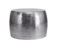 WOMO-DESIGN Mesa de Centro Hecha a Mano Estilo Oriental Redonda Ø 59 x 41 cm Plateado de Aluminio - Mesita para salón diseño Martillado Plano de Metal - Tabla Auxiliar para Tomar el café y té