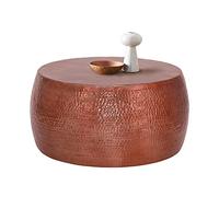 WOMO-DESIGN Mesa de Centro Redonda Ø 90x45 cm Aluminio Cobre Mesita Auxiliar de Salón para Café Té Hecha a Mano Tablero con Aspecto Martillado Estilo Oriental Mueble Decorativo de Hogar