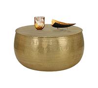 WOMO-DESIGN Mesa de Centro Redonda Ø 90x45 cm Aluminio Dorada Mesita Auxiliar de Salón para Café Té Hecha a Mano con Aspecto Martillado Mueble Estilo Oriental Tablero Decorativo de Hogar