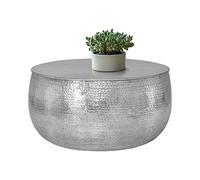 WOMO-DESIGN Mesa de Centro Redonda Ø 90x45 cm Aluminio Plata Mesita Auxiliar de Salón para Café Té Hecha a Mano con Aspecto Martillado Mueble Estilo Oriental Tablero Decorativo de Hogar