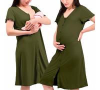 Womum Camison Lactancia Botones, 3 en 1 Lactancia, Hospital y Embarazo, Suave y Transpirable para Máxima Comodidad, Ropa Premama Embarazada, Pijama Lactancia (XXL, Verde)