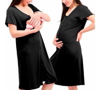 Womum Camison Lactancia Botones, 3 en 1 Lactancia, Hospital y Embarazo, Suave y Transpirable para Máxima Comodidad, Ropa Premama Embarazada, Pijama Lactancia (XXL, Negro)