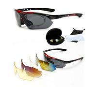 Wondder Gafas de Ciclismo 5 Lentes UV400 con Miopía Anillo Interior para Hombres Mujeres (Rojo)