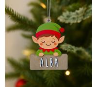 WONDEE Adornos Navidad Arbol Personalizados de Madera [7 Modelos], Decoración Navidad Elfo Travieso, Bolas/Adornos Navideños para Personalizar con Nombre en Casa con la Familia (Kit Letras y Cuerda)