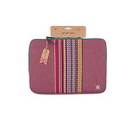 WONDEE Funda de portátil de hasta 14" Color Cereza con Franja Decorativa de Tela de Estilo étnico de Colores, Acolchada y Reforzada con Cremallera