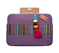 WONDEE Vam Vam Funda Portátil 14" Pulgadas de Tela Bordada Estilo Étnico y Original Tirador Llavero - Maletín/Funda Ordenador Portátil hasta 14" Compatible con Macbook Air, Acolchada y Reforzada