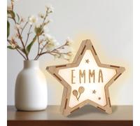WONDEE Vintiun - Lámpara nocturna para bebé personalizada y luz nocturna infantil en forma de estrella 24 x 24 x 6 cm, regalo para bebé, nacimiento, personalizado, lámpara de noche, dormitorio LED