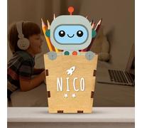 WONDEE Vintiun Portalapices/Lapiceros para Escritorio Infantil Personalizado de Robot, Regalos Personalizados Originales Niños y Niñas 3,4,5,6,7,8,9 años