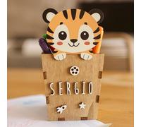 WONDEE Vintiun Portalapices/Lapiceros para Escritorio Infantil Personalizado de Tigre, Regalos Personalizados Originales Niños y Niñas 3,4,5,6,7,8,9 años