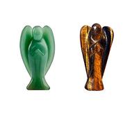 Wonder Care 1 ángel de aventurina verde + 1 figura de ángel de ojo de tigre, cristales tallados en piedras preciosas mini estatua (1.5-2 pulgadas) (Aventurina Verde + Ojo de Tigre, Un solo paquete)