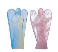 Wonder Care Ángel de la Guarda de Bolsillo, Piedra Preciosa Natural de Cristal, Estatua Tallada de energía curativa de Reiki, Estética de meditación 1.5 "-2" 2 Piezas (1 Opalita, 1 Cuarzo Rosa)