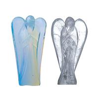Wonder Care Ángel de la Guarda de Bolsillo, Piedra Preciosa Natural de Cristal, Estatua Tallada de energía curativa de Reiki, Estética de meditación 1.5 "-2" 2 Piezas (1 Opalita, 1 Cuarzo Claro)