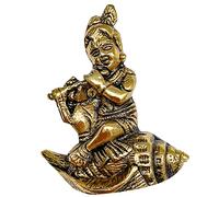 Wonder Care Estatua del Señor Krishna Krishn de ídolo de metal, figura hindú del dios del amor y la alegría divina Murlidhar Kishna ídolo para festival religioso indio, artículo de decoración del