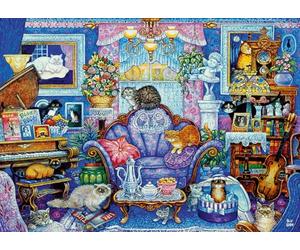 Wonder Forge Cats in The Blue Room - Rompecabezas de 1000 Piezas para Adultos, Piezas únicas y Perfectamente Ajustadas, imágenes Divertidas y Vibrantes, Exclusivo de Amazon