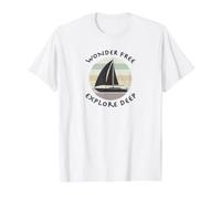 Wonder Free Explore Silueta de velero Profundo océano Tranquilo Camiseta gráfica económica, Hombre, Blanco, XL