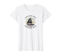 Wonder Free Explore Silueta de velero Profundo océano Tranquilo Camiseta gráfica económica, Mujer, Blanco, S