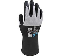 Wonder Grip WG-555 Duo, Guante de trabajo para hombre y mujer con revestimiento de nitrilo, guantes de proteccion anticorte, uso de jardineria y mecanico, talla L/ 9, gris y negro