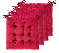 WONDER MIRACLE Paquete de 4 Cojines de Asiento para sillas de Comedor, Silla de Oficina, automóvil, Suelo, Exterior, Patio, Apto para Lavadora y Secadora (Franela de 16 x 16 Pulgadas, rubí Rojo)