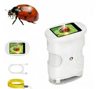 Wonder Quest - Microscopio de mano 1000X, lupa digital para niños, pantalla 4K de 2 pulgadas, mini microscopio de bolsillo portátil para laboratorio escolar en casa, cámara de 2 MP, exportación USB