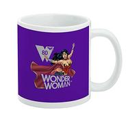 Wonder Woman 80th Warrior - Taza de café de cerámica morada, tazas de regalo novedosas para café, té y bebidas calientes, 11 onzas, color blanco