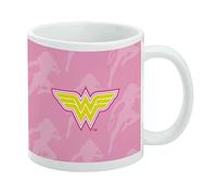 Wonder Woman - Taza de café de cerámica con patrón de logotipo 80, tazas de regalo novedosas para café, té y bebidas calientes, 11 onzas, color blanco