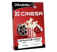 WONDERBOX - Caja Regalo - Cine + menú para 2 Personas - 2 entradas de Cine + 2 menús Compuesto por Palomitas y Bebidas para 2 Personas - Válido Durante 3 años y 3 Meses