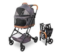WONDERFOLD Cochecito P2 para mascotas para perros y gatos con transportador extraíble, toldo de cierre a presión con ventanas de malla, frenos traseros de un solo paso y fácil de plegar, gris glaciar