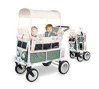 WonderFold VW2 Volkswagen KinderVan (2 plazas) - Cochecito plegable con parachoques Volkswagen, faros de trabajo y ruedas XL todoterreno, verde sage