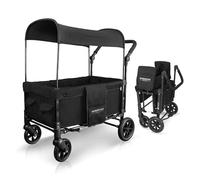 WONDERFOLD W1 - Carro de carriola doble original con 2 asientos cara a cara con arneses de 5 puntos, mango de empuje ajustable y toldo extraíble de protección UV, color negro azabache